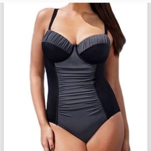 5⭐ Colorblock Black Gray One Piece Swimsuit XL